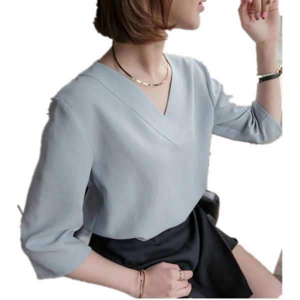 Korean style short sleeve chiffon shirt women